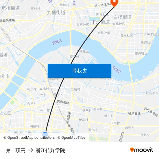 第一职高 to 浙江传媒学院 map