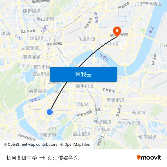 长河高级中学 to 浙江传媒学院 map