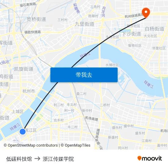 低碳科技馆 to 浙江传媒学院 map