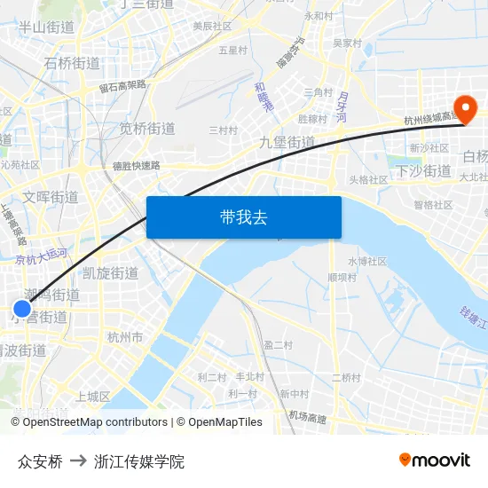 众安桥 to 浙江传媒学院 map