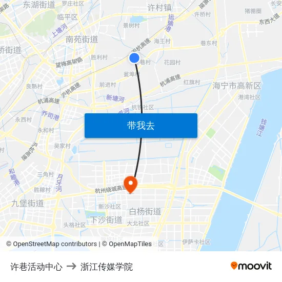 许巷活动中心 to 浙江传媒学院 map
