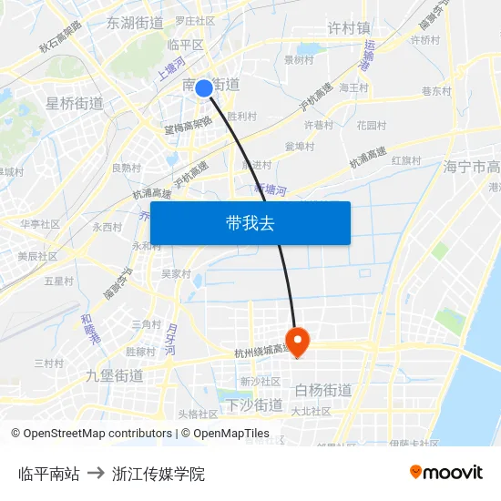 临平南站 to 浙江传媒学院 map
