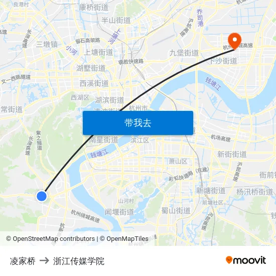 凌家桥 to 浙江传媒学院 map