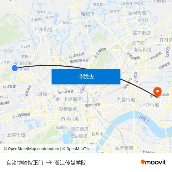 良渚博物馆正门 to 浙江传媒学院 map