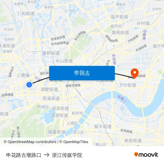 申花路古墩路口 to 浙江传媒学院 map