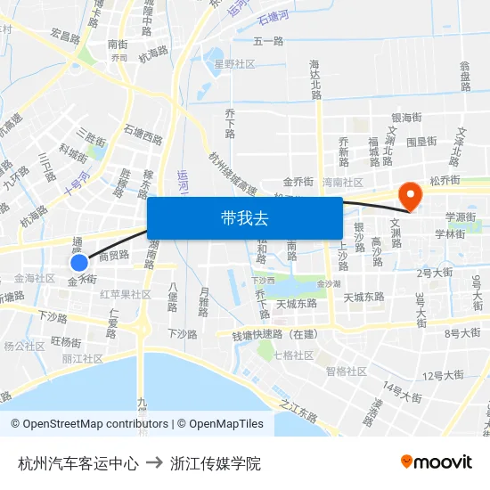 杭州汽车客运中心 to 浙江传媒学院 map
