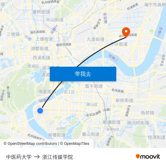 中医药大学 to 浙江传媒学院 map