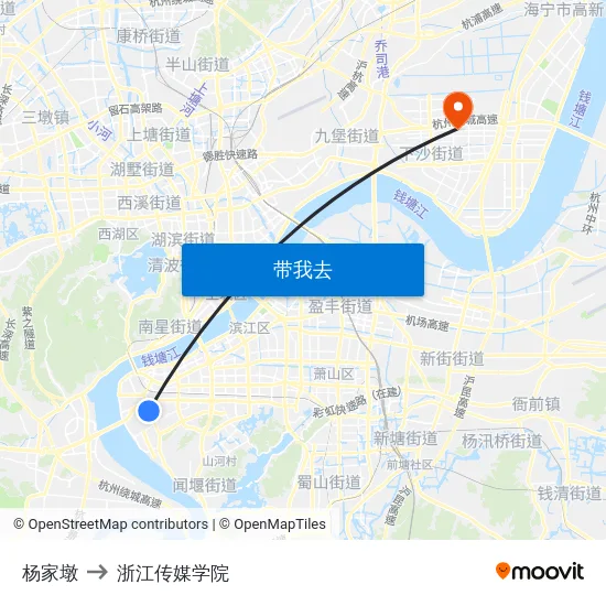 杨家墩 to 浙江传媒学院 map