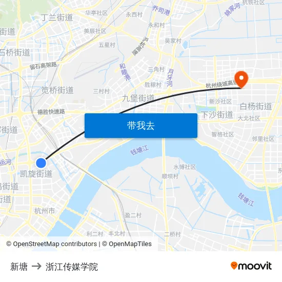 新塘 to 浙江传媒学院 map