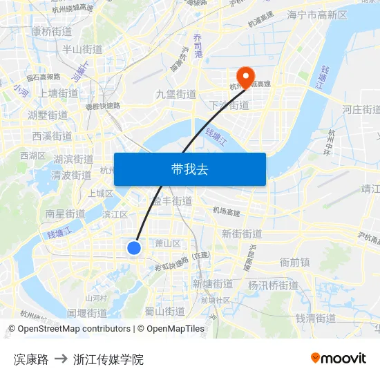 滨康路 to 浙江传媒学院 map