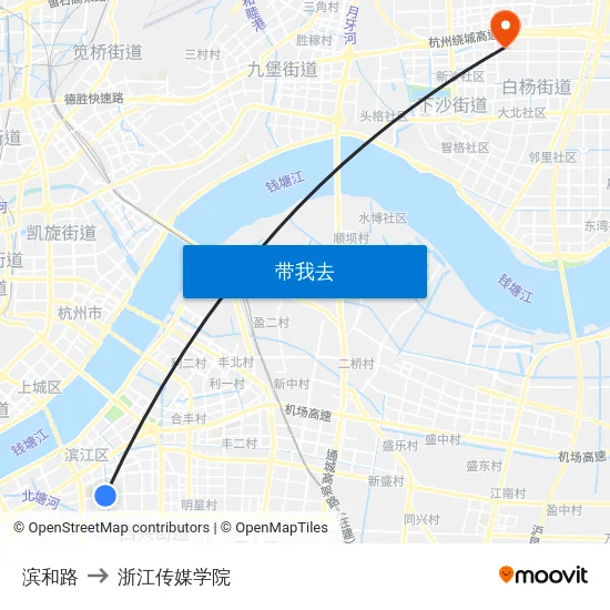 滨和路 to 浙江传媒学院 map