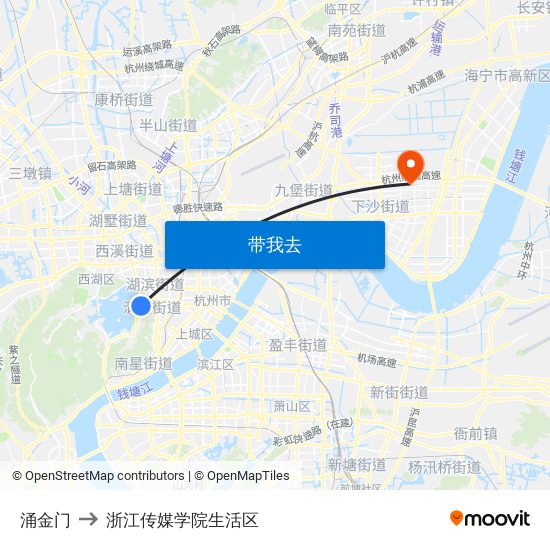 涌金门 to 浙江传媒学院生活区 map