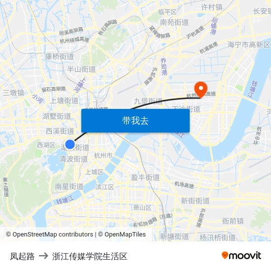 凤起路 to 浙江传媒学院生活区 map