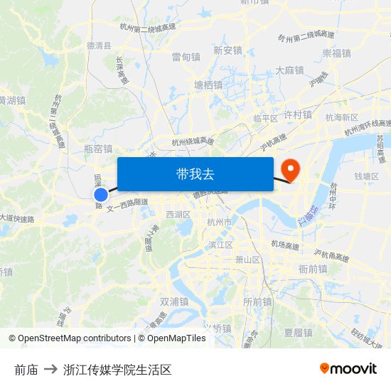 前庙 to 浙江传媒学院生活区 map