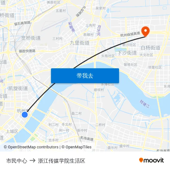 市民中心 to 浙江传媒学院生活区 map