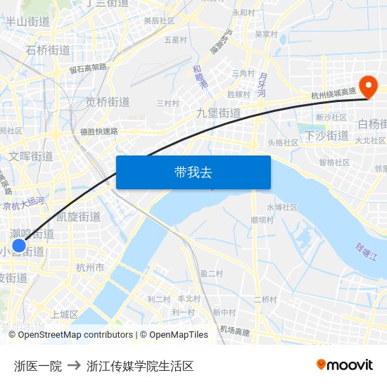 浙医一院 to 浙江传媒学院生活区 map