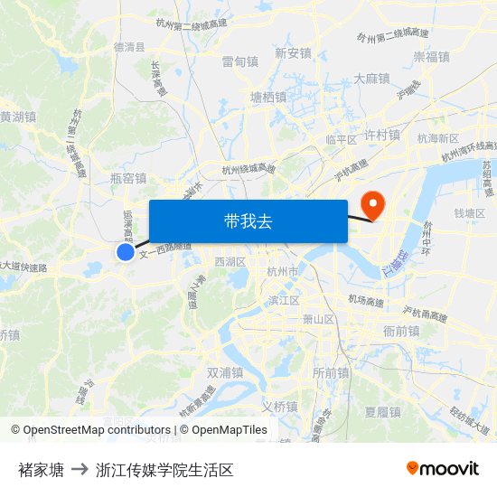 褚家塘 to 浙江传媒学院生活区 map