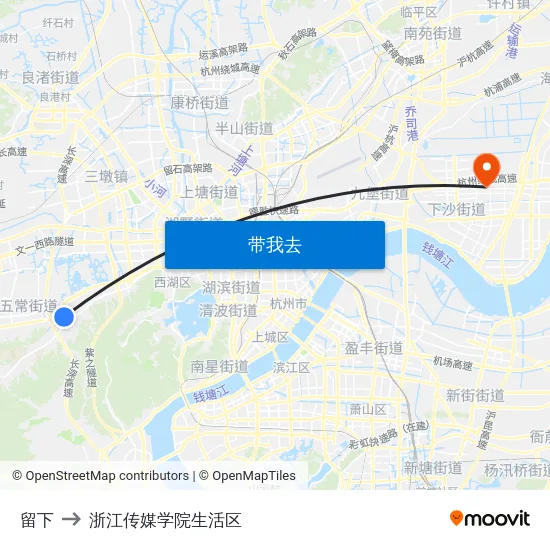 留下 to 浙江传媒学院生活区 map