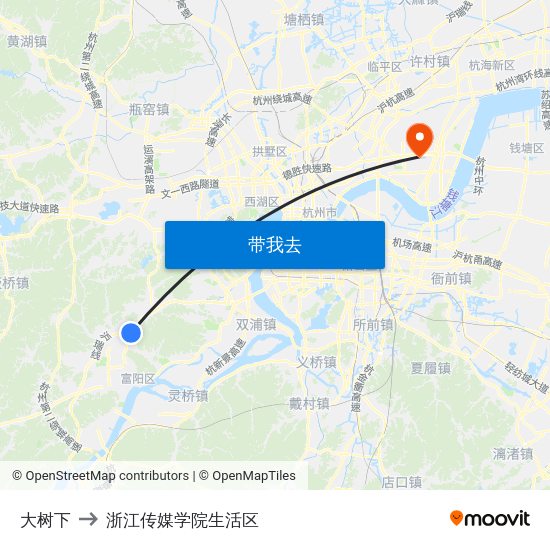 大树下 to 浙江传媒学院生活区 map