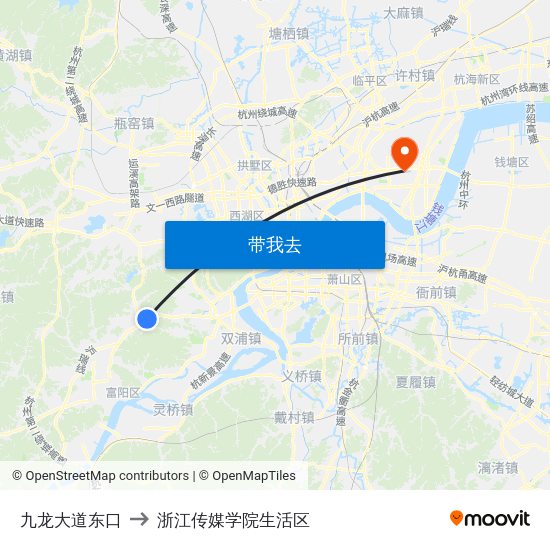 九龙大道东口 to 浙江传媒学院生活区 map