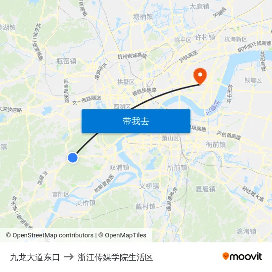 九龙大道东口 to 浙江传媒学院生活区 map
