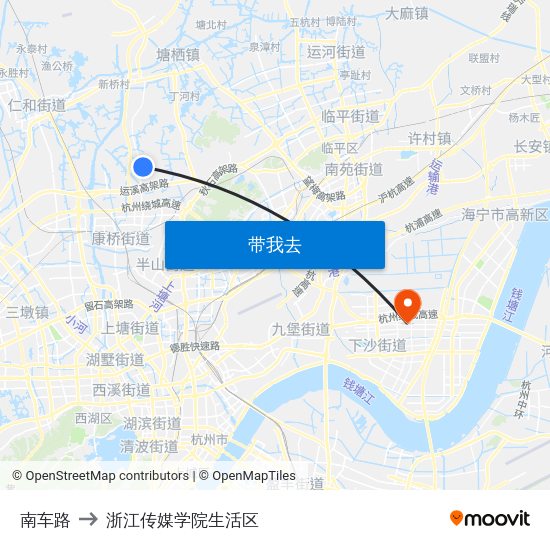 南车路 to 浙江传媒学院生活区 map
