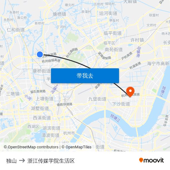 独山 to 浙江传媒学院生活区 map