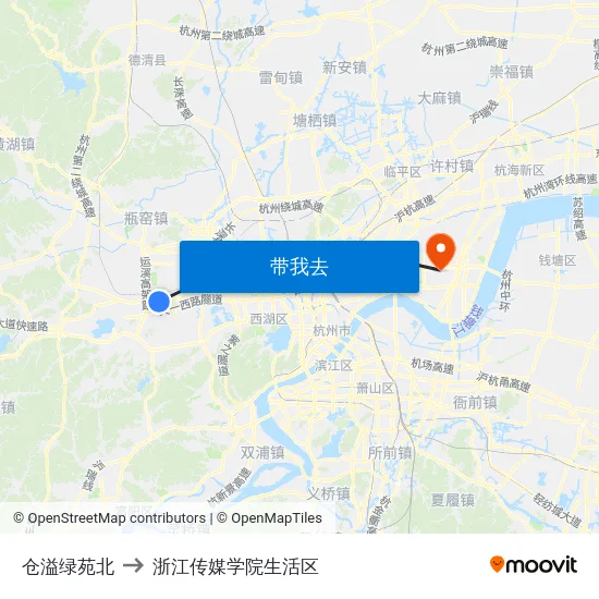 仓溢绿苑北 to 浙江传媒学院生活区 map
