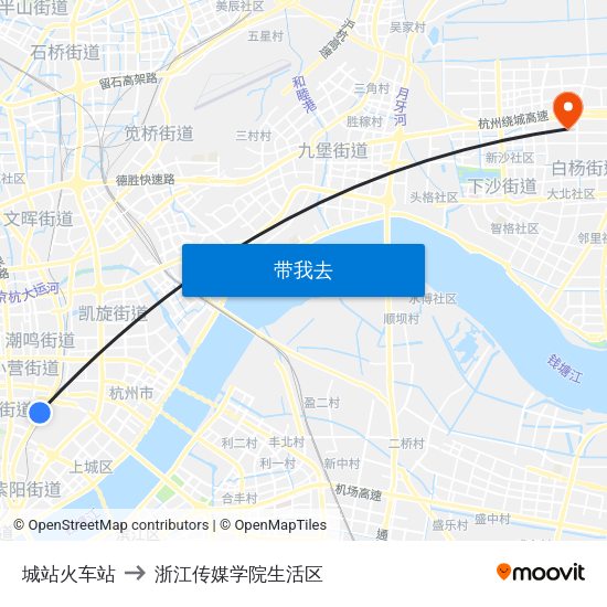 城站火车站 to 浙江传媒学院生活区 map