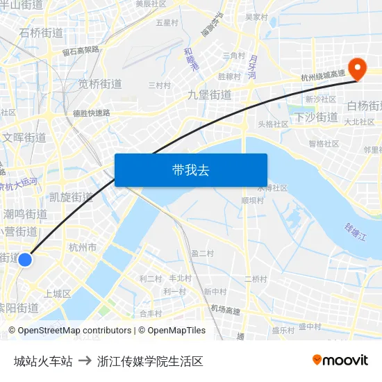 城站火车站 to 浙江传媒学院生活区 map