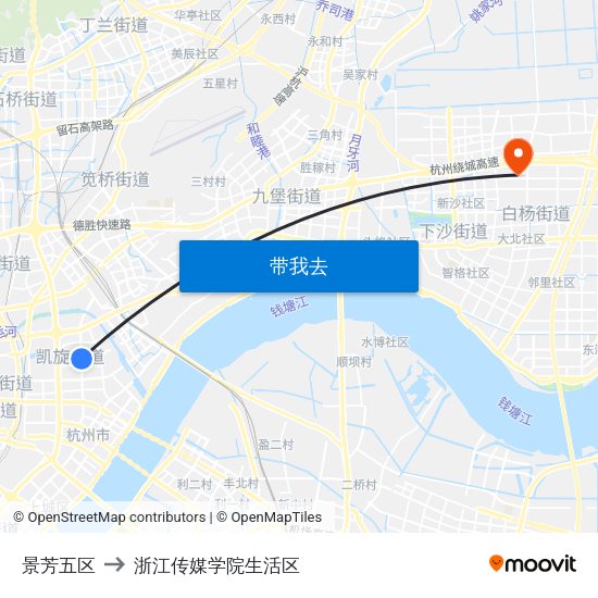 景芳五区 to 浙江传媒学院生活区 map