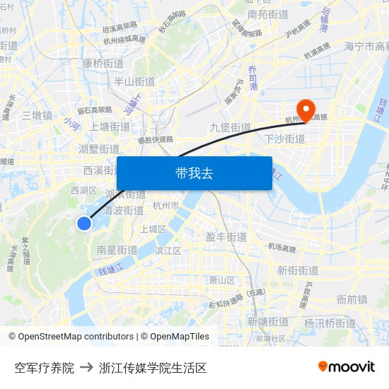 空军疗养院 to 浙江传媒学院生活区 map