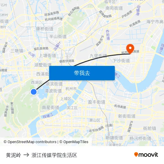 黄泥岭 to 浙江传媒学院生活区 map