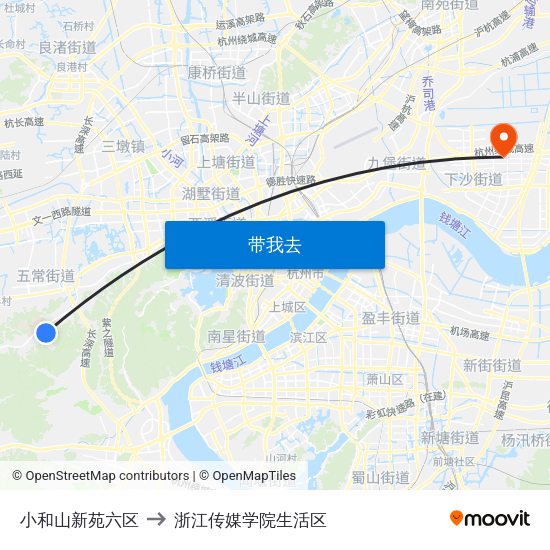 小和山新苑六区 to 浙江传媒学院生活区 map