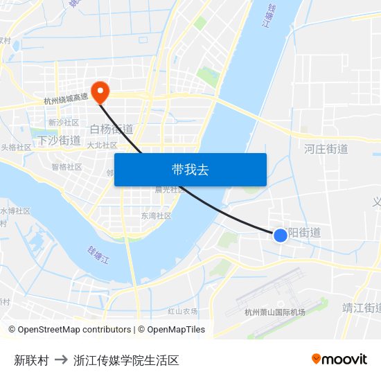 新联村 to 浙江传媒学院生活区 map