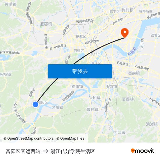 富阳区客运西站 to 浙江传媒学院生活区 map