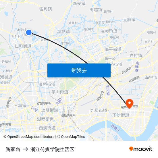 陶家角 to 浙江传媒学院生活区 map
