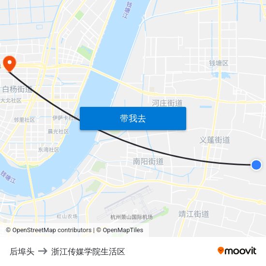 后埠头 to 浙江传媒学院生活区 map