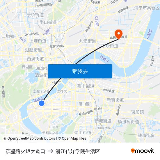 滨盛路火炬大道口 to 浙江传媒学院生活区 map