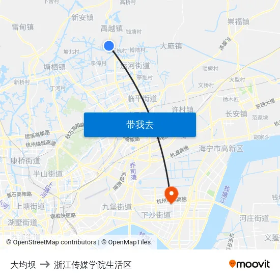 大均坝 to 浙江传媒学院生活区 map