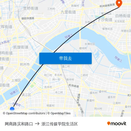 网商路滨和路口 to 浙江传媒学院生活区 map
