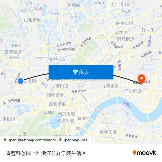 青蓝科创园 to 浙江传媒学院生活区 map