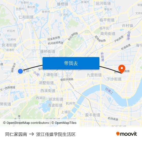 同仁家园南 to 浙江传媒学院生活区 map