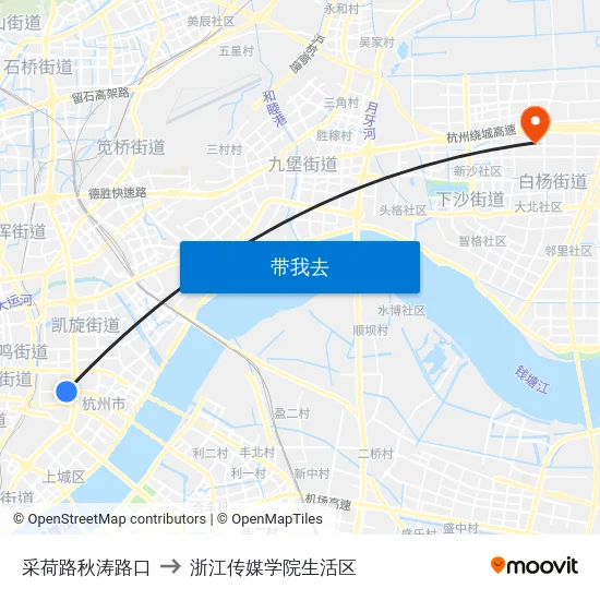 采荷路秋涛路口 to 浙江传媒学院生活区 map