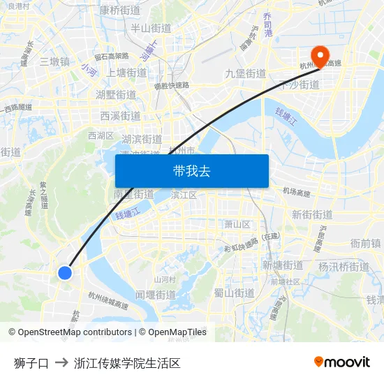 狮子口 to 浙江传媒学院生活区 map