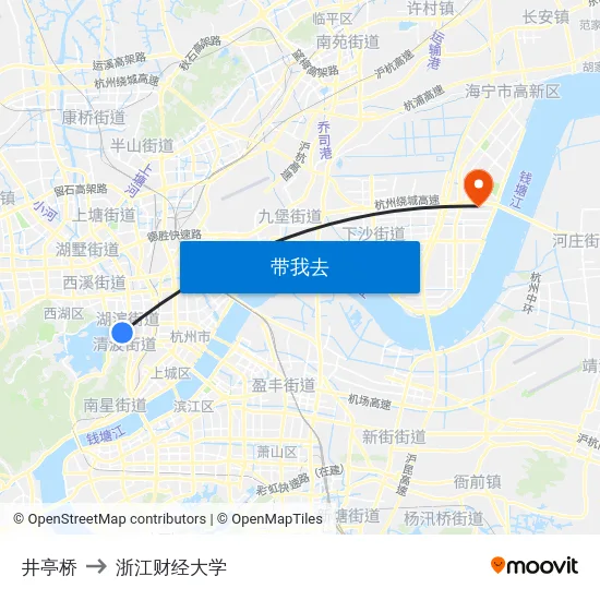 井亭桥 to 浙江财经大学 map