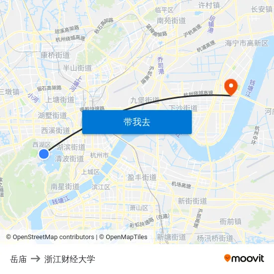 岳庙 to 浙江财经大学 map