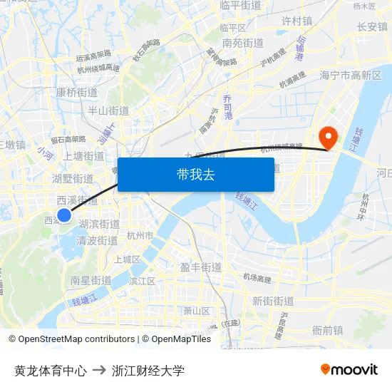黄龙体育中心 to 浙江财经大学 map