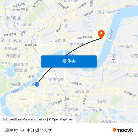 星民村 to 浙江财经大学 map