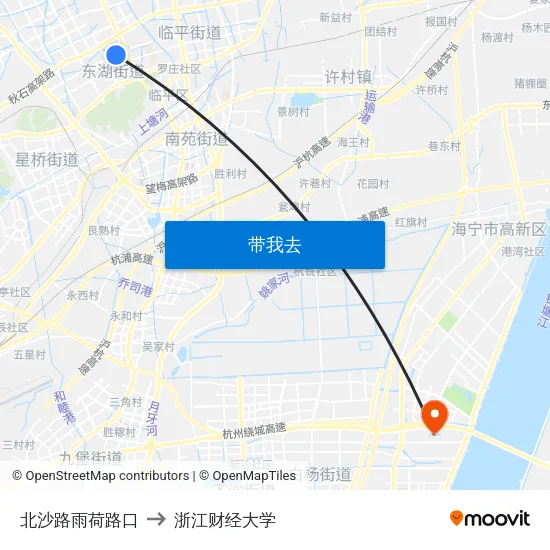 北沙路雨荷路口 to 浙江财经大学 map